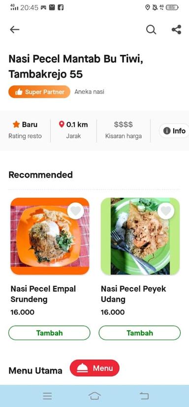 NASI PECEL MANTAB BU TIWI